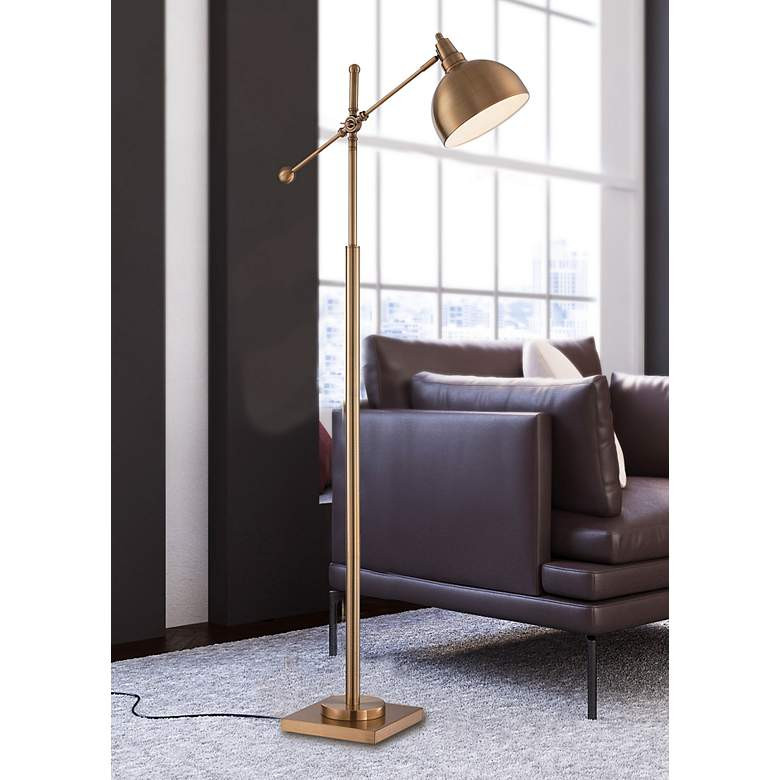 Lite Source Cupola Adjustable Height Brushed Brass Downbridge Floor Lamp | Lamps Plus
