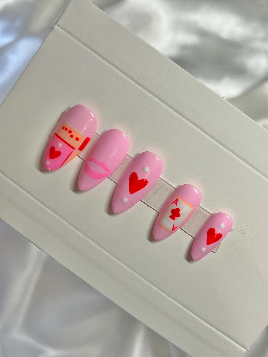 Luxury Hand Painted Press on Nails Match Box Ace Card Heart Lips Valentines Day - Etsy | Etsy (US)