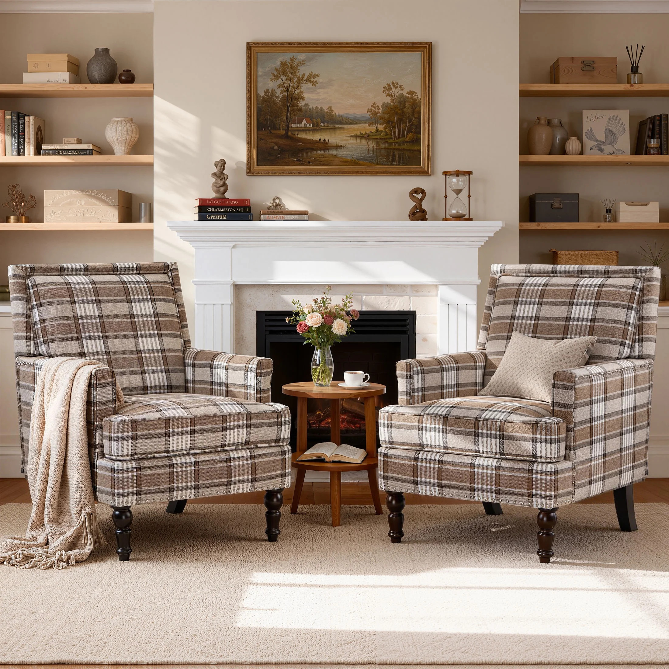 LegaHome Armchair Ergonómico Moderno de Madera de Mediados de Siglo con Almohada, Blanco | Walmart (US)