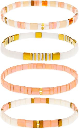 Tila Flat Beaded Bracelets Set for Women, 4Pcs Trendy Handmade Glass Beads Stack Stretch Bracelet... | Amazon (US)