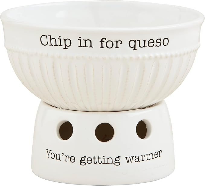 Mud Pie Circa Queso Cheese Dip Warming Stand, White, 4 1/2" x 6" dia | Amazon (US)