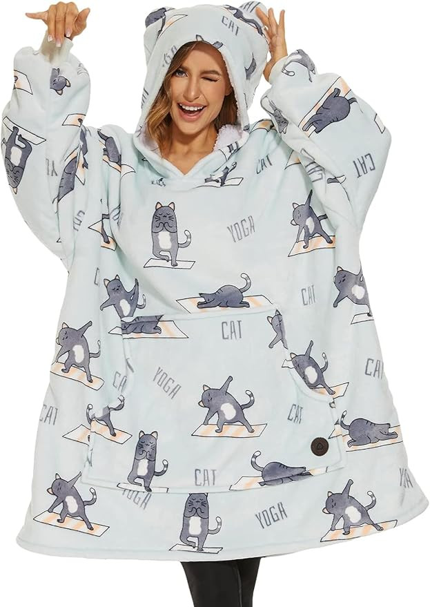 THREE POODLE Wearable Blanket Hoodie for Women, Oversized Sherpa Sweatshirt Blanket for Adults Me... | Amazon (US)