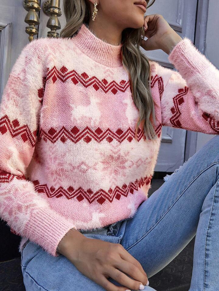 SHEIN Unity Christmas Pattern Drop Shoulder Sweater | SHEIN