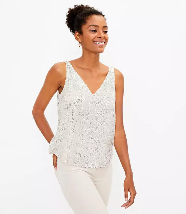 Petite Sequin Double V Shell | LOFT