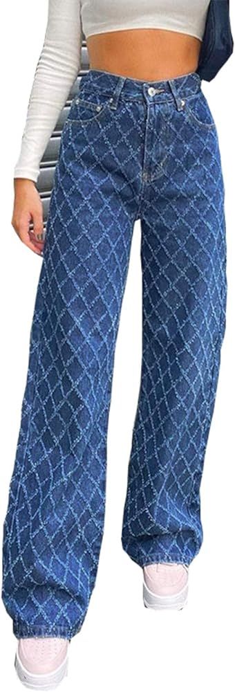 PAODIKUAI Women's Jeans High Waist Casual Relaxed Loose Fit Straight Leg Denim Pants | Amazon (US)