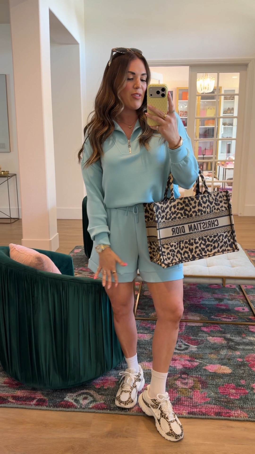 curvy midsize athleisure set in porcelain blue! wearing size medium in top (runs big, size down!) and size large in shorts. so soft and comfy! perfect outfit for travel style or mommying

#LTKmomlife #LTKSeasonal #LTKMidsize