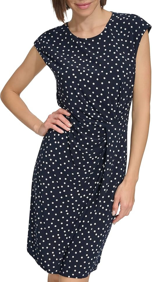 Tommy Hilfiger Women's Matte Jersey Fabric Knot Waist Detail Dress, Sky Captain/Ivory | Amazon (US)
