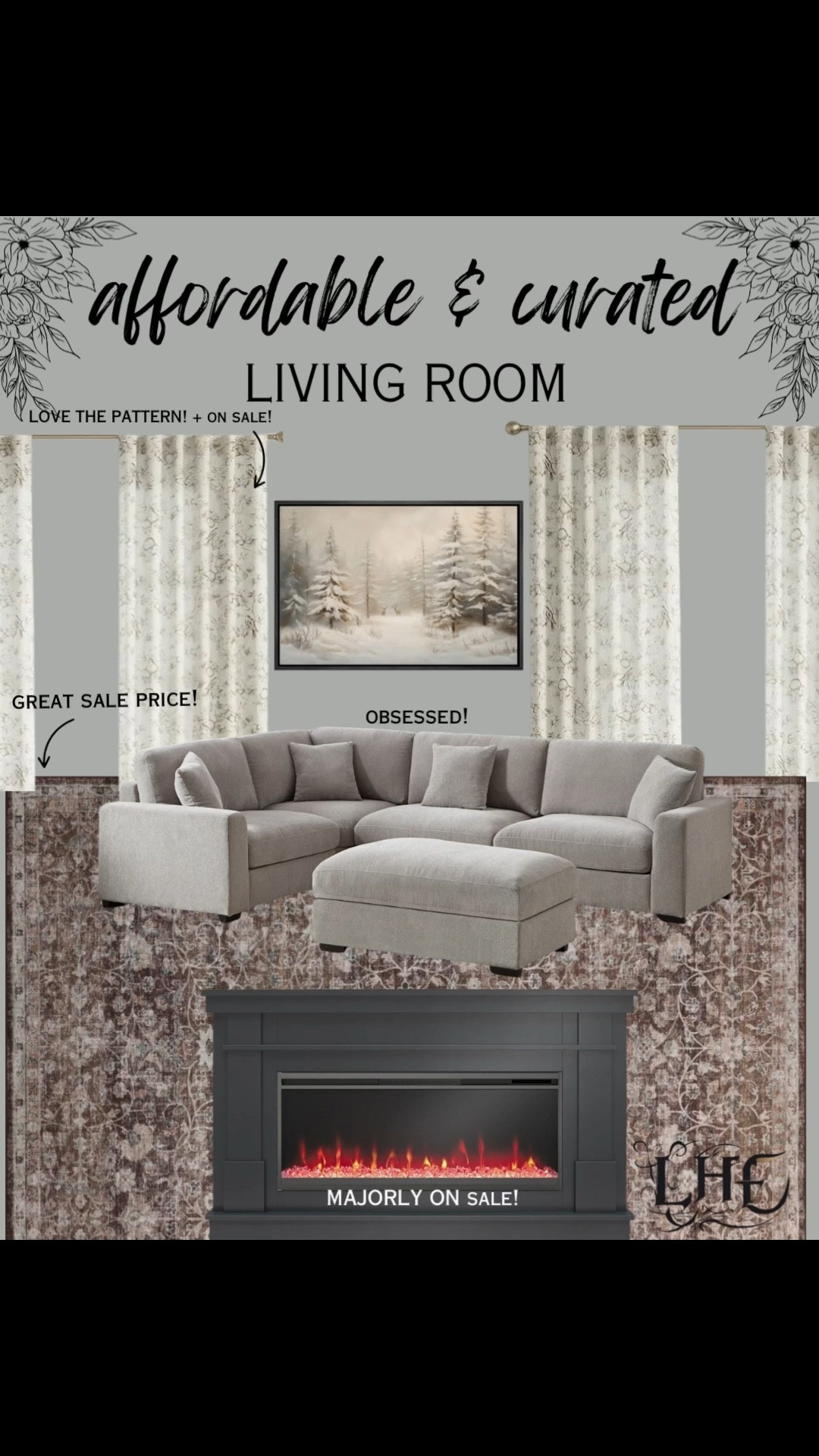 Shop by clicking the thumbnails! Winter living room inspo, living room, sofa, sectional sofa, sectional couch, couch, furniture sale, fireplace sale, fireplace, mantle fireplace, electric fireplace, Wayfair sale, area rug, modern farmhouse living room, furniture sale, curtains, floral curtains, wall art, wall decor, mood board, farmhouse living room, moody living room 

#LTKHome #LTKStyleTip #LTKSaleAlert