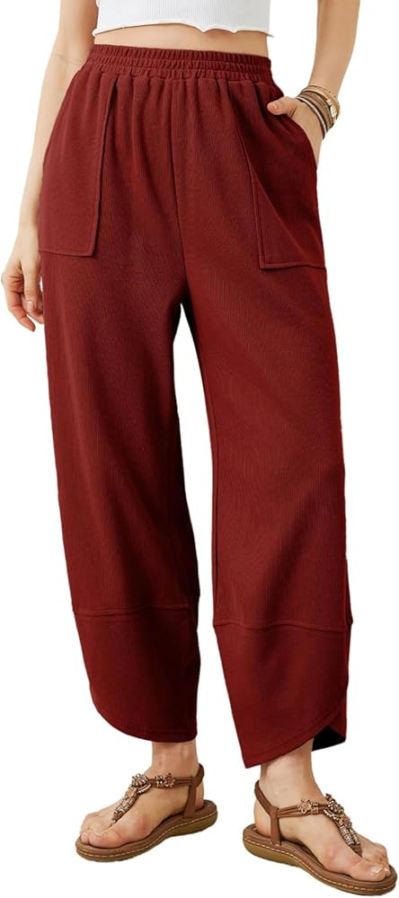 Womens Baggy Wide Leg Pants Summer Casual Elastic Waist Palazzo Harem Pants with Pockets | Amazon (US)