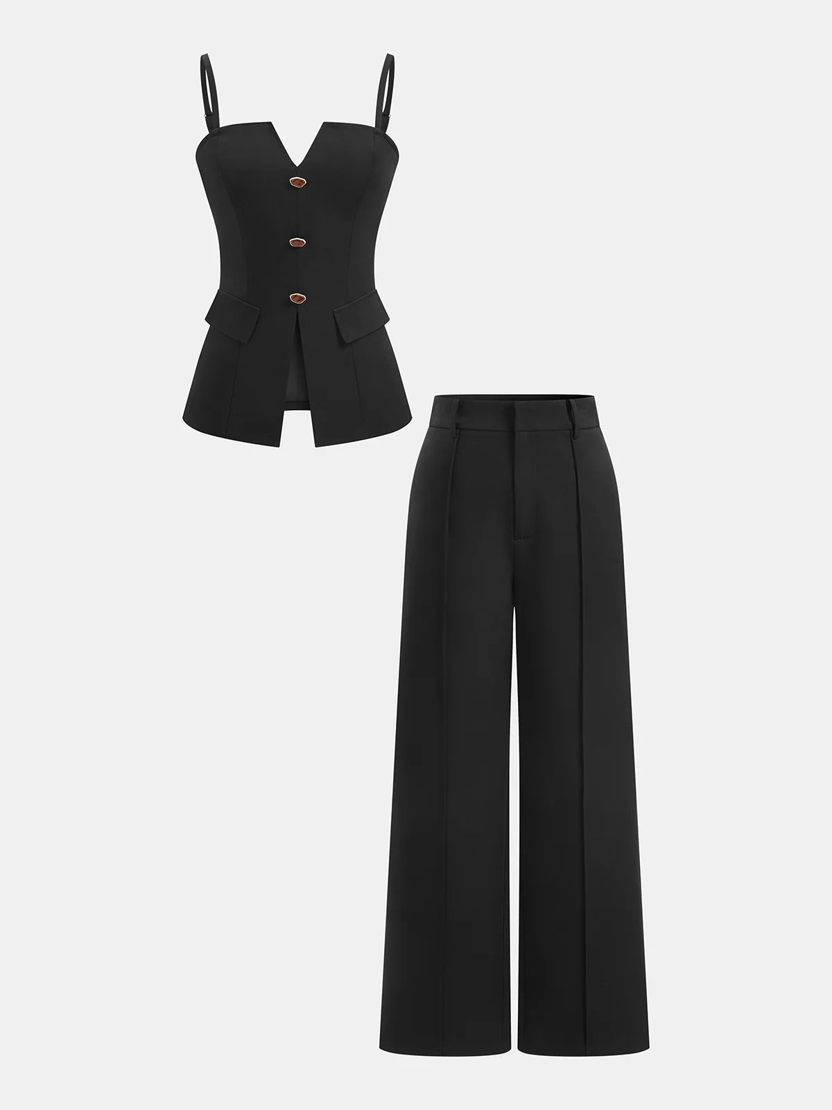 Buttoned Cami Top & Wide Leg Pants Set | Commense
