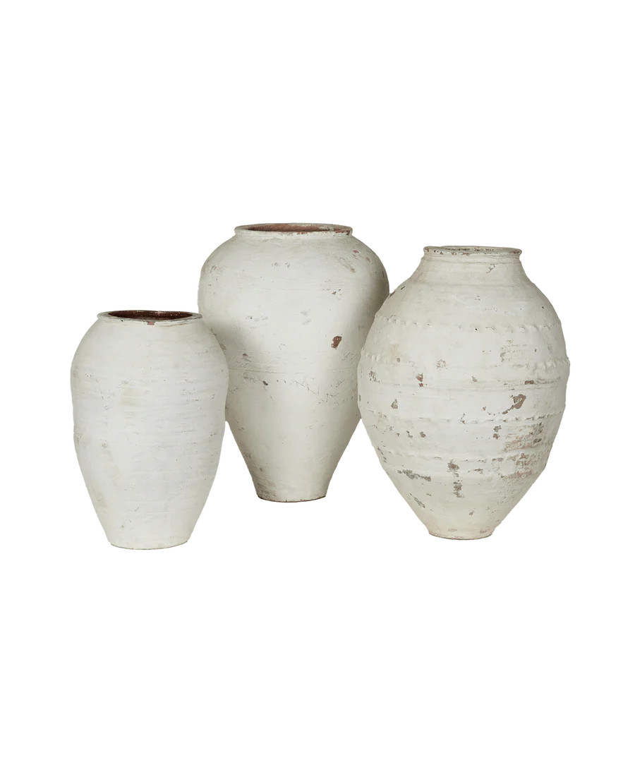 Vintage Turkish Olive Jar - White Wash | Olive Ateliers