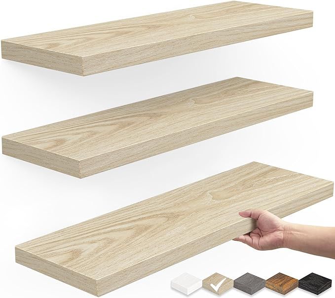 BAYKA Rustic Wood Floating Shelves, Wall Mounted, Set of 3, 16 Inch, 22 lbs Capacity - For Bathro... | Amazon (US)