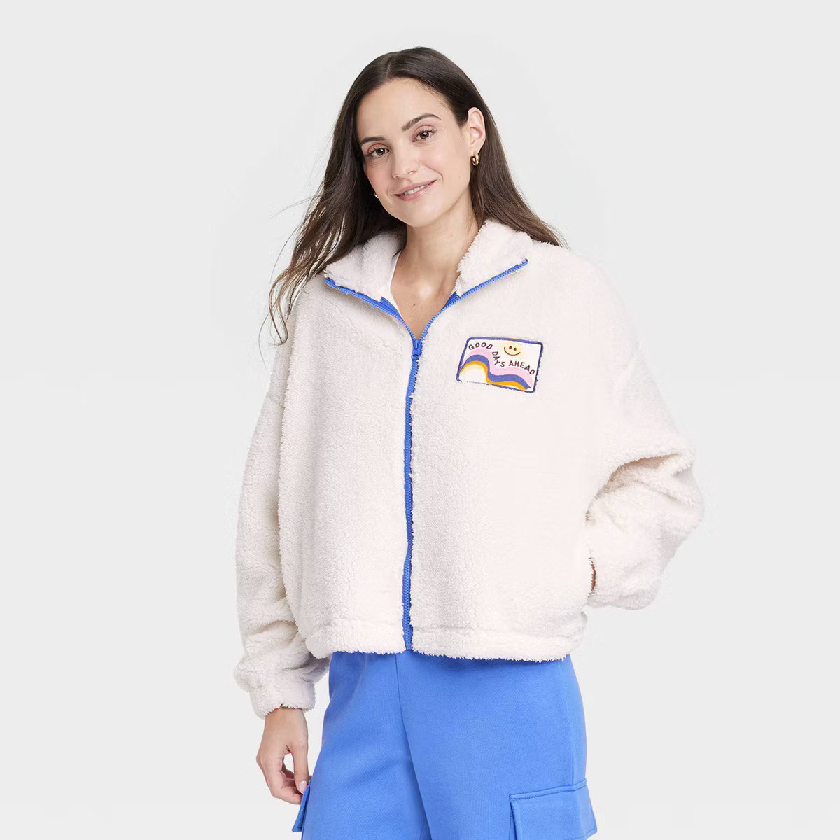 Women's Graphic Faux-Fur Jacket - Off-White | Target