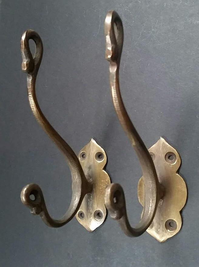 2 Large Solid Brass Vintage Antique Style Ornate Double Coat Hat Towel Hooks 6" #C11 | Amazon (US)