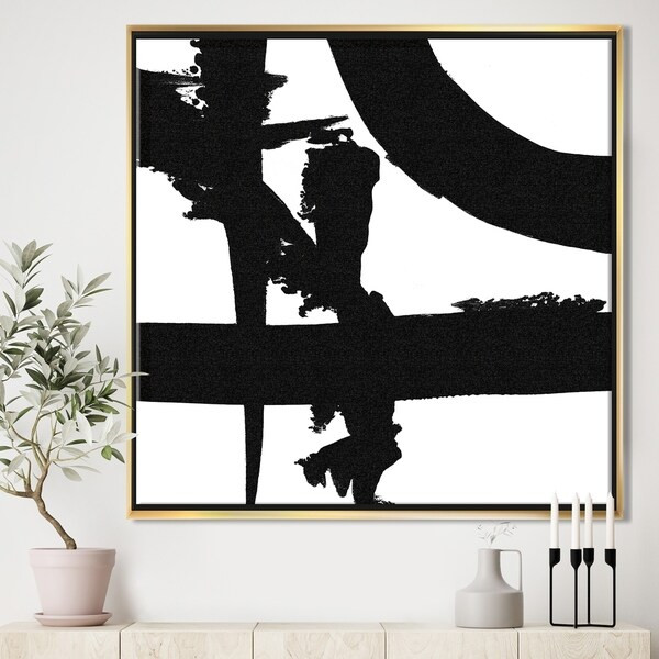 Designart 'Black & White Crossing Paths I' Modern & Contemporary Framed Canvas - Black | Bed Bath & Beyond