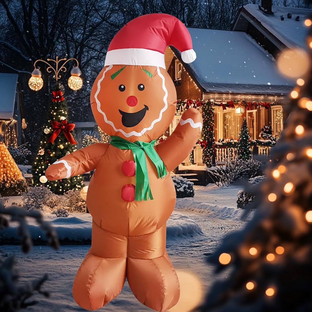Mimi Funn Christmas Inflatable Gingerbread Man, Cute Christmas Blow Up Yard Decorations with Buil... | Amazon (US)