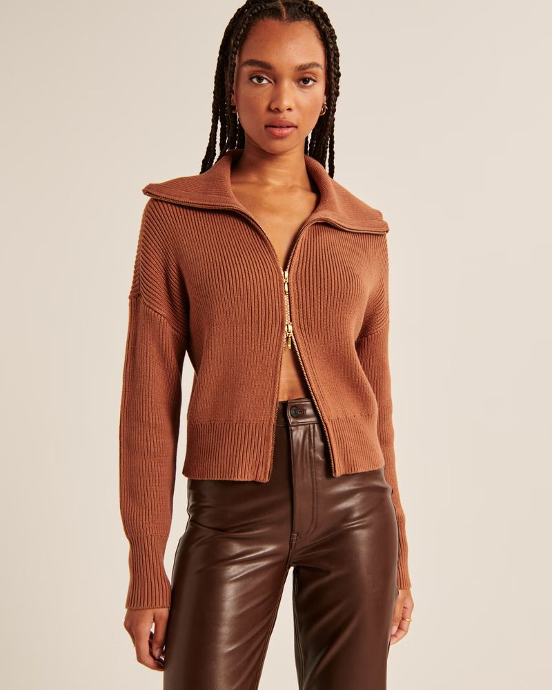 Women's Double Zip Ribbed Cardigan | Women's 30% Off Almost All Sweaters & Fleece | Abercrombie.c... | Abercrombie & Fitch (US)