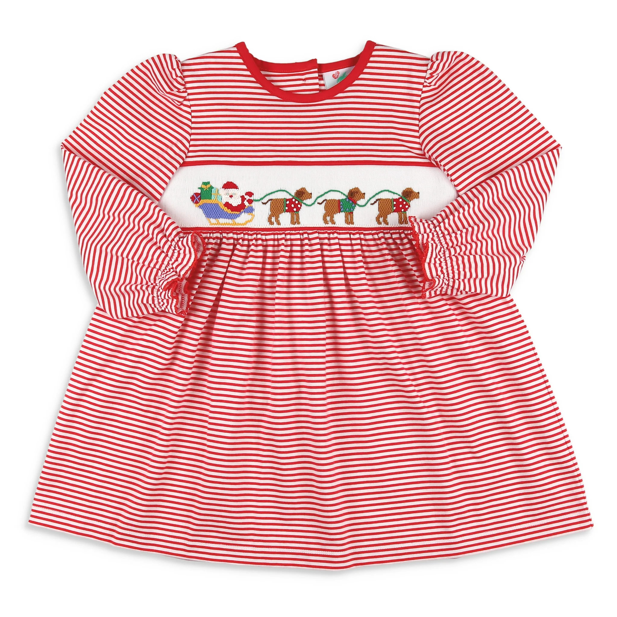 Girls Smocked Dress - Santa Dogs - Shrimp and Grits Kids | Shrimp and Grits Kids
