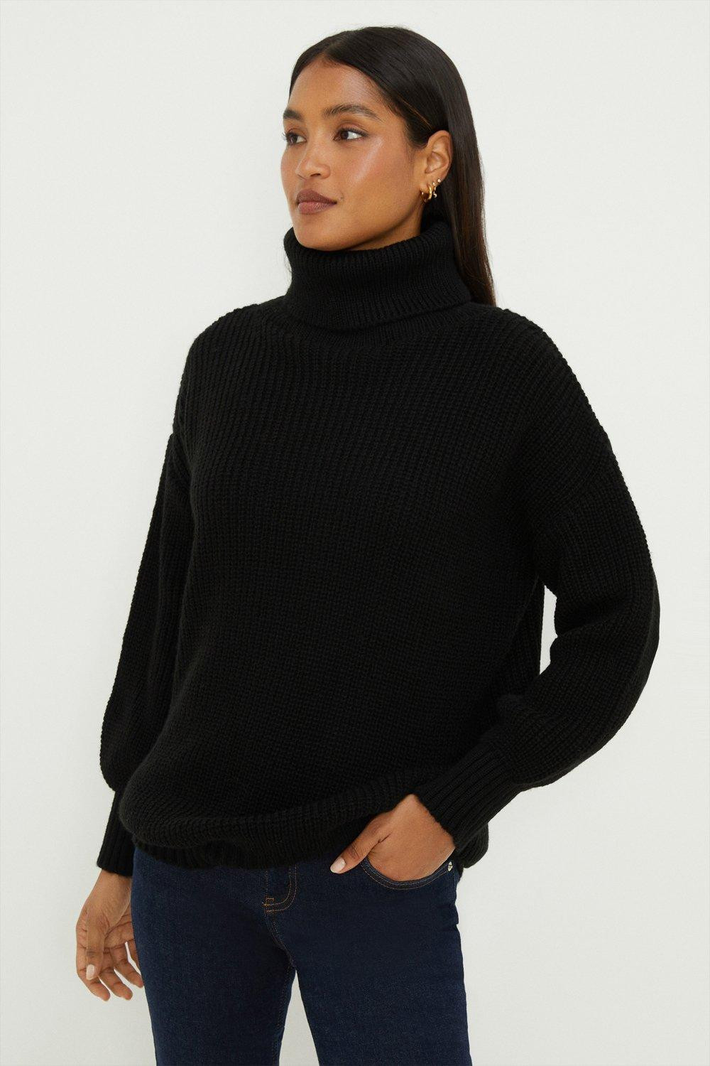 Longline Roll Neck Chunky Jumper | Dorothy Perkins (UK)