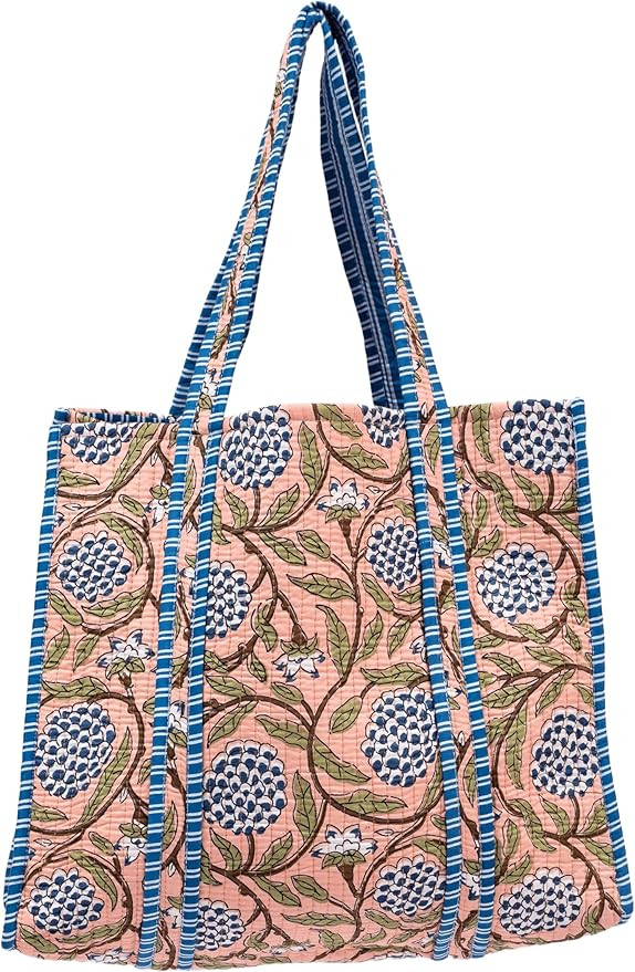 Women's Unique Quilted Large Cotton Fabric Tote Bag Travel Grocery Shopping Weekend Trips with In... | Amazon (US)