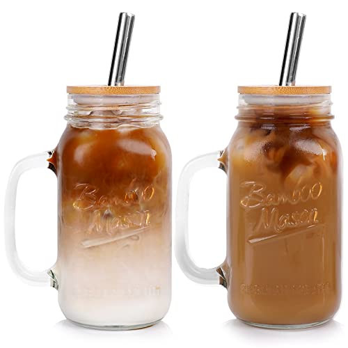 ANOTION Mason Jar with Lid and Straw, 24 oz Regular Mouth Mason Jars with Handle Drinking Glasses Tumbler Reusable Cups Smoothie Water Bottles for Iced Coffee Classic | Amazon (US)