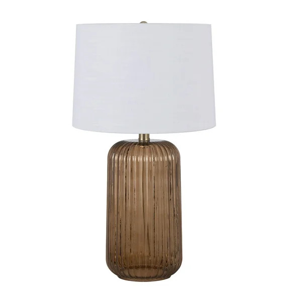 Mainstays 23 Inch Ribbed Glass Table Lamp with White Shade and Brown Finish | Walmart (US)