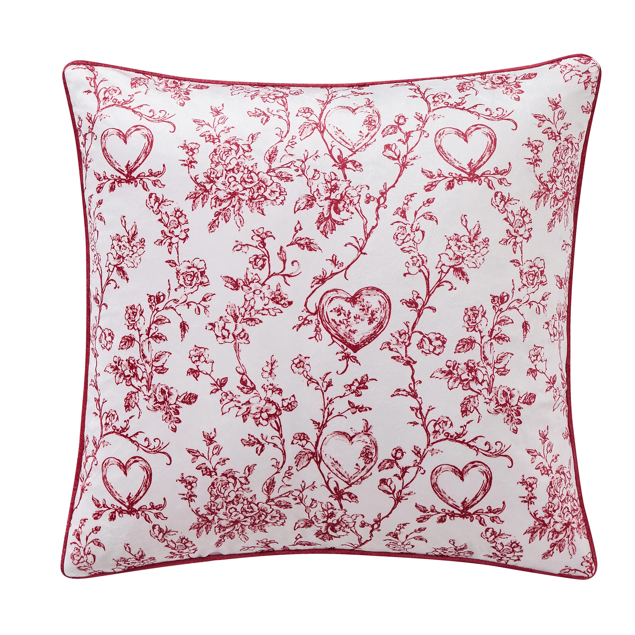 My Texas House 20" x 20" Red Heart Toile Dutch Velvet Decorative Pillow Cover | Walmart (US)