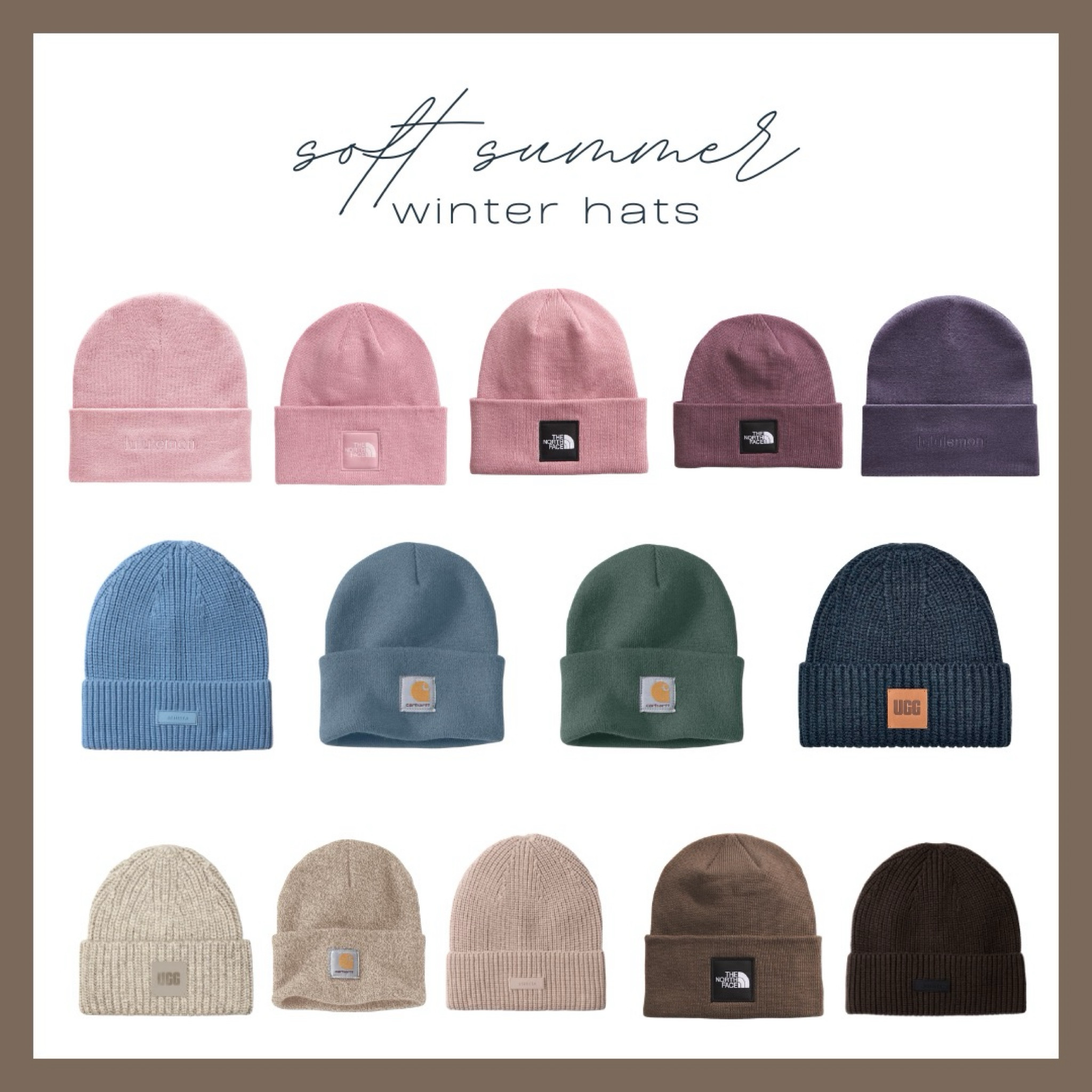 Here are a few winter hat options for those in the soft summer palette . Personally the Ugg beanie is a fan favorite for fit 🫶🏼



#LTKSeasonal #LTKHoliday #LTKGiftGuide