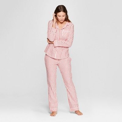 Women's Striped Flannel Notch Collar Pajama Set - Gilligan & O'Malley™ Red | Target