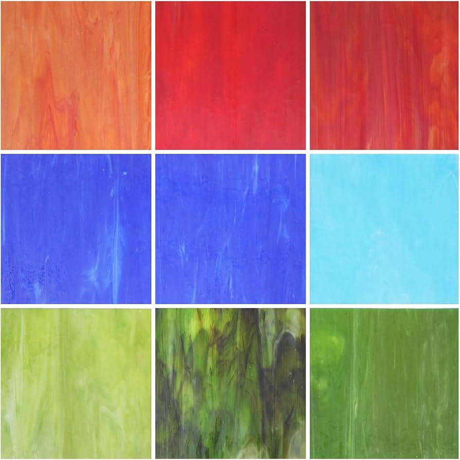 9 Sheets Stained Glass Sheets 6 X 6 inch Large Cathedral Glass Mosaic Art Glass Kit, Red,Yellow,B... | Amazon (US)