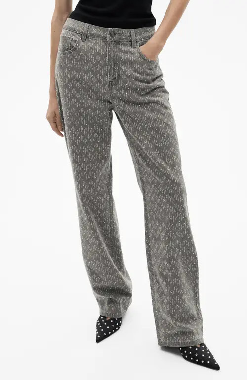 MANGO Rhinestone Embellished Straight Leg Jeans in Denim Grey at Nordstrom, Size 4 | Nordstrom