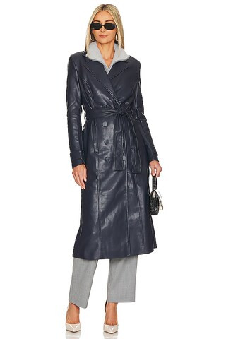 Bardot Vegan Leather Trench Coat in Navy from Revolve.com | Revolve Clothing (Global)