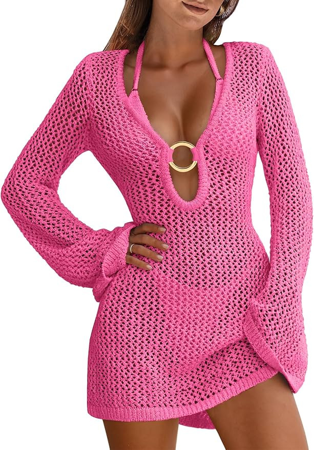 ANRABESS Women Beach Crochet Cover Ups Summer Knit Swimwear Mesh Bathing Suit Hollow Out Dress 20... | Amazon (US)