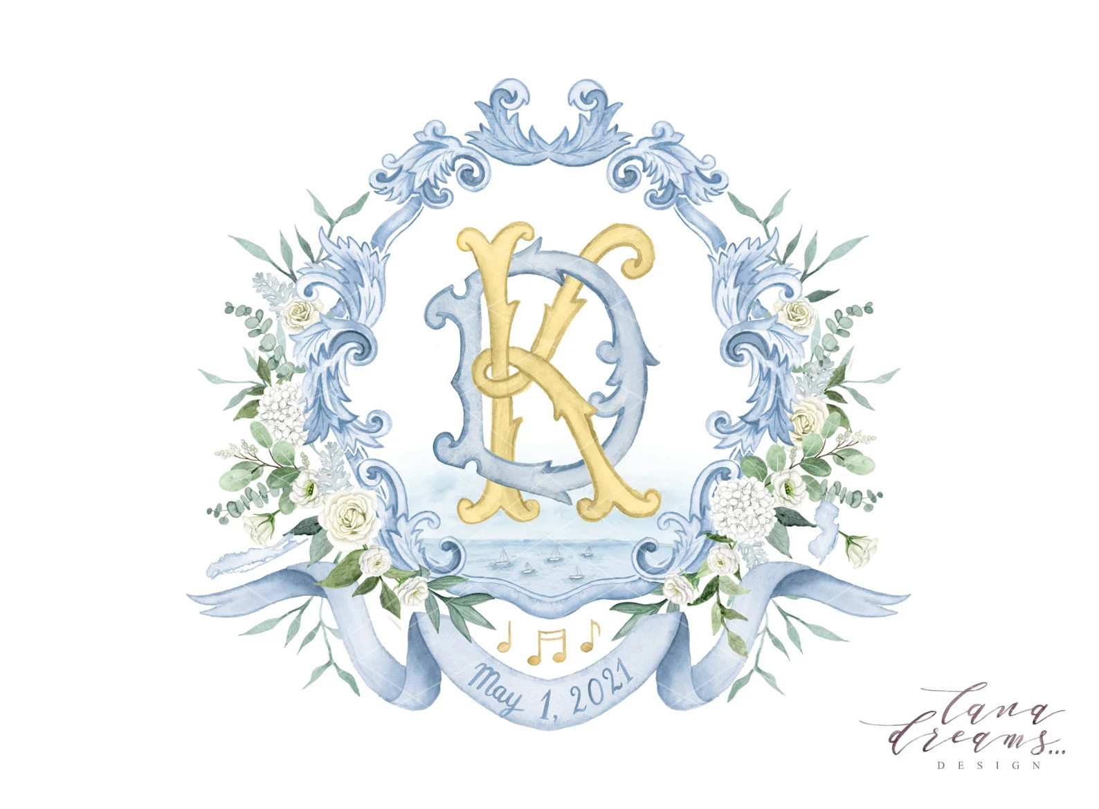 Hand Drawn Custom Crest  Digital Only  Waves  Roses  | Etsy | Etsy (US)