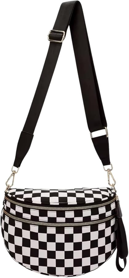 Black and White Checkered Crossbody Bum Bag, Spacious Design for Essentials Plus Size Friendly St... | Amazon (US)