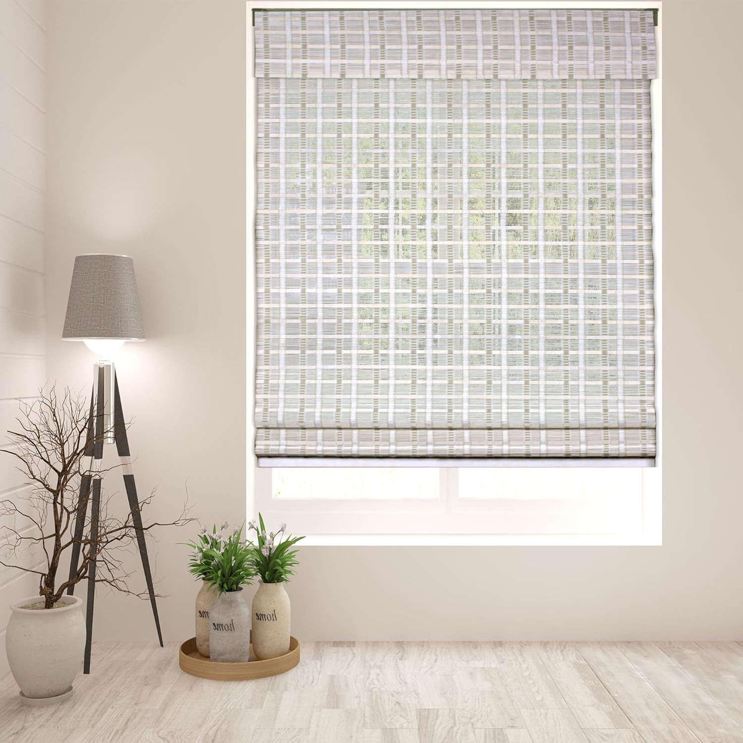Arlo Blinds Cordless Whitewash Bamboo Roman Shades Blinds - Size: 31" W x 60" H, Cordless Lift Sy... | Amazon (US)