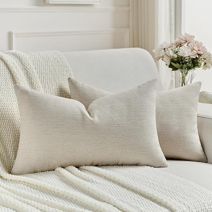 FUTEI Pack of 2 Chenille Decorative Throw Pillow Covers 12x20 Inch,Soft Cozy Faux Linen Textured ... | Amazon (US)