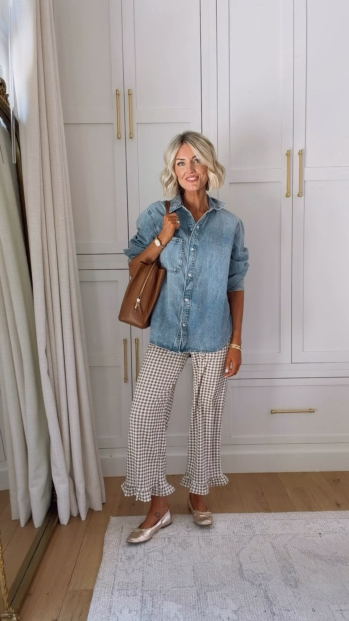 Love a denim button down for easy styling and these gingham ruffle pants are so fun! So good for fall and so affordable - perfect for teachers and workwear. Wearing M top and S pants. 

Loverly grey, Amazon fashion finds, Target fashion, style finds women, affordable wardrobe pieces, denim top outfit

#LTKSeasonal #LTKWorkwear