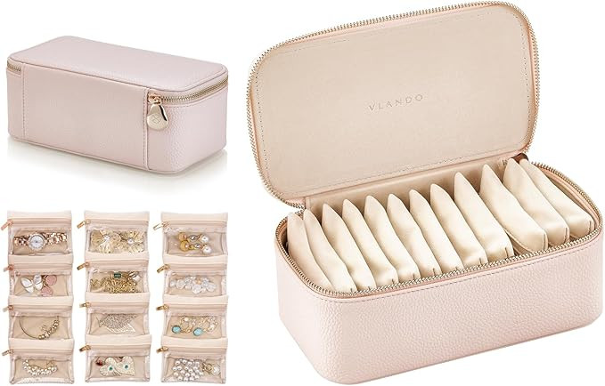 Vlando Travel Jewelry Box Organizer - 12 Small Velvet Zipped Pouches Pockets for Jewelries Neckla... | Amazon (US)