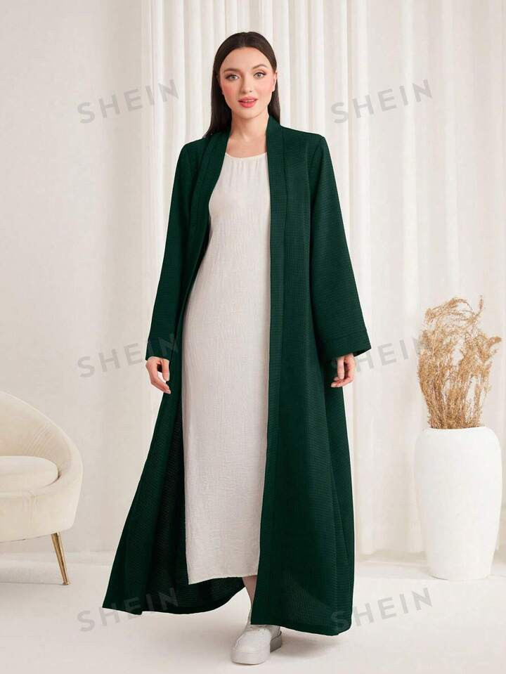 SHEIN Najma Solid Texture Open Front Long Robe | SHEIN