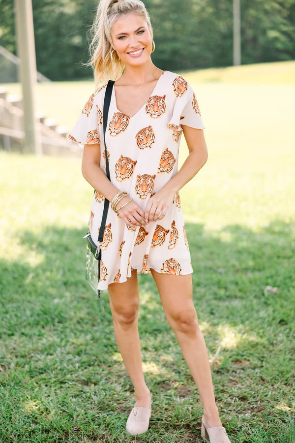 The Kinsley Taupe Tiger Print Shift Dress | The Mint Julep Boutique