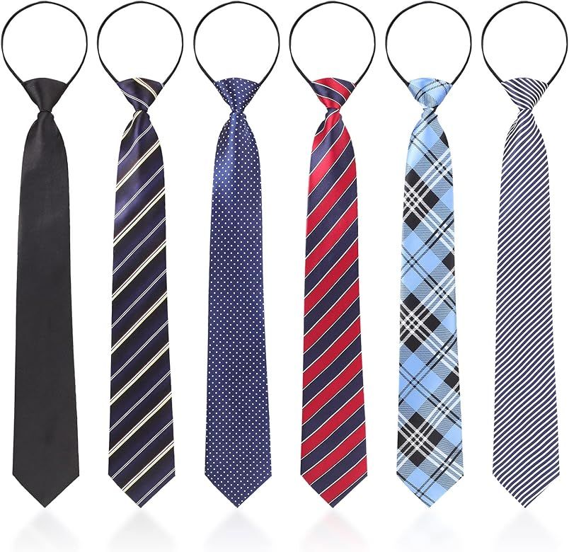 6 Pieces Zipper Ties for Boys Girls Kids Men Women Pre Tied Adjustable Necktie School Uniform Neck S | Amazon (US)