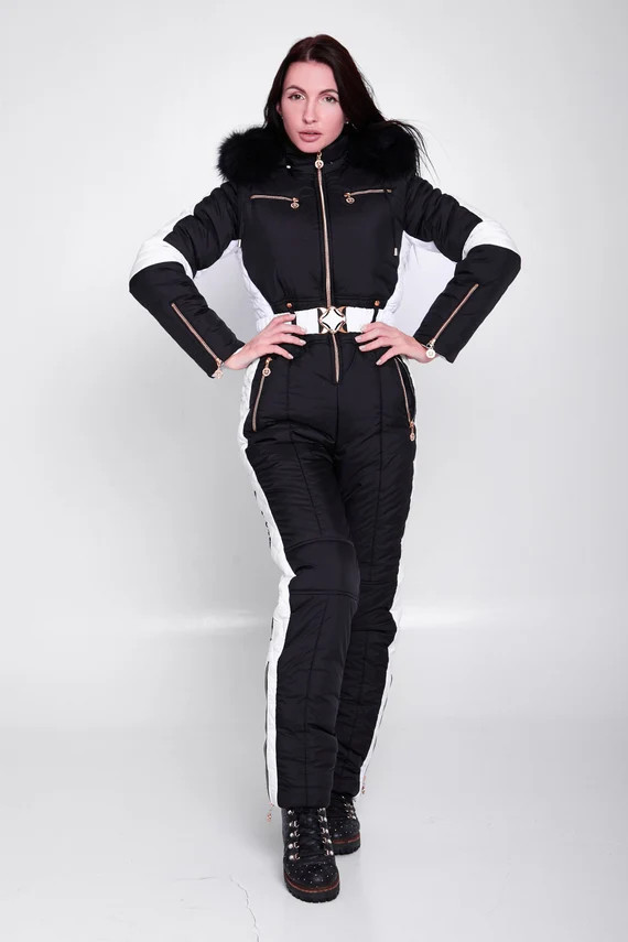 Black Ski Jumpsuit Warm Womens Monochrome Snowsuit Winter | Etsy | Etsy (US)