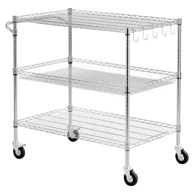 VEVOR Kitchen Utility Cart, 3 Tier Heavy Duty Adjustable Wire Storage Rack, Commercial Steel Rolling Service Trolley on Wheels, Silver | Target