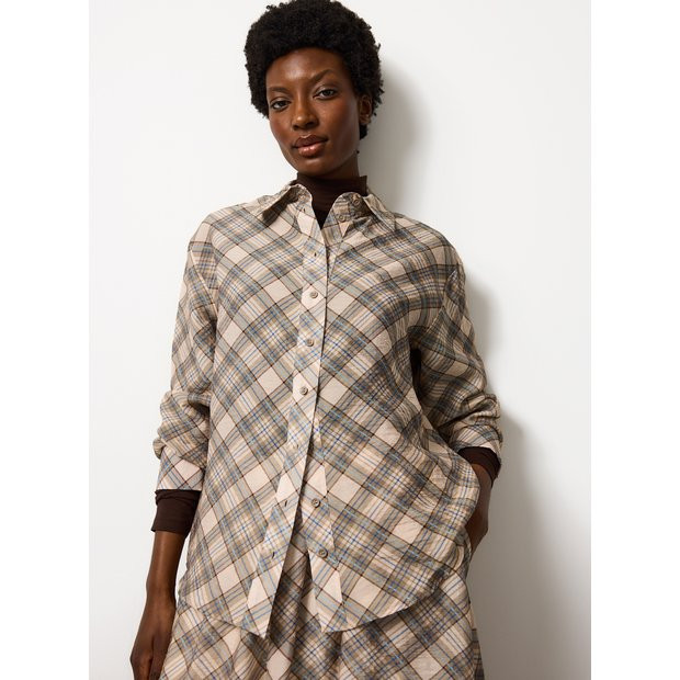 Cream & Blue Relaxed Fit Check Shirt 18 | Tu Clothing