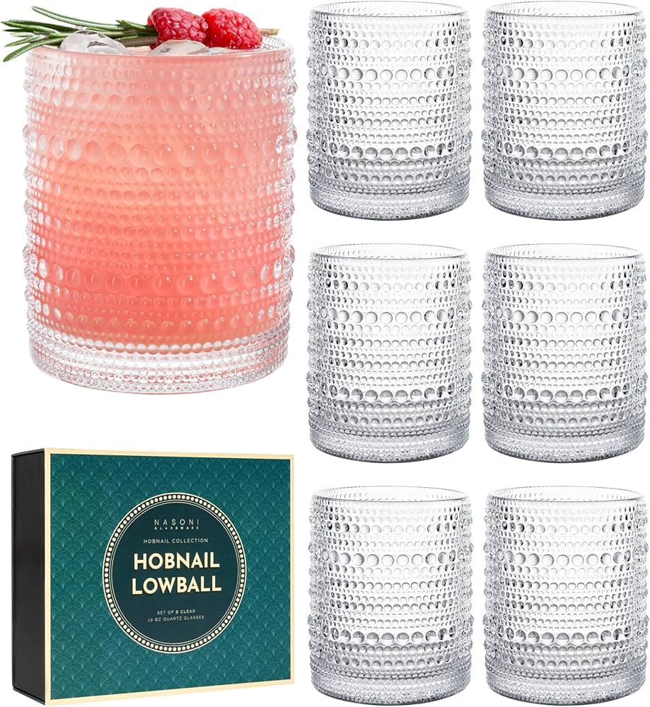 Set of 6, 10 oz Clear Hobnail Drinking Glasses in Luxury Box, Embossed Beaded Drinking Glasses, V... | Amazon (US)