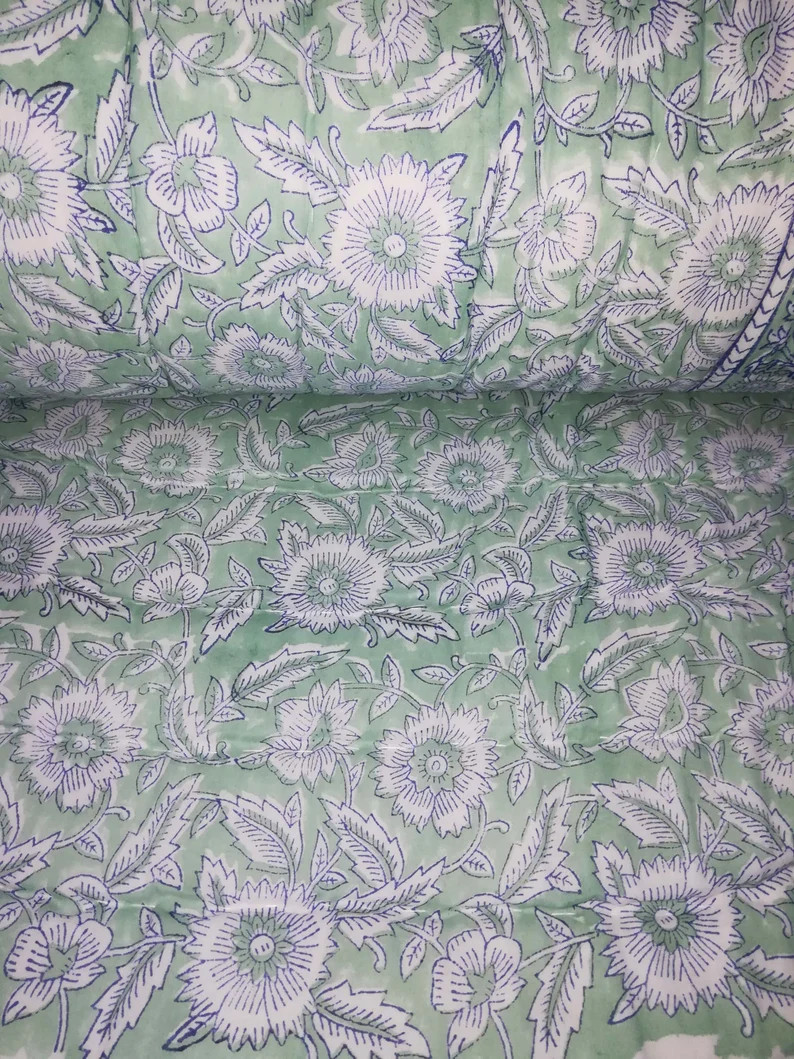 Jaipuri Hand Block Print Quilt Handmade Ploral Quilt Kantha | Etsy | Etsy (US)