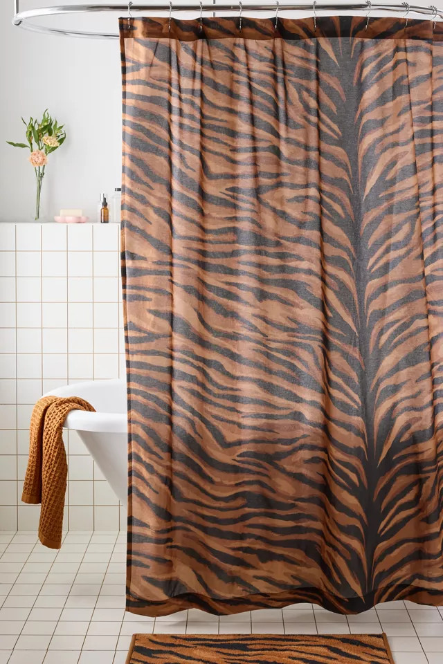 Dolores Animal Print Patterned Shower Curtain in Gold at Urban Outfitters | Urban Outfitters (US and RoW)