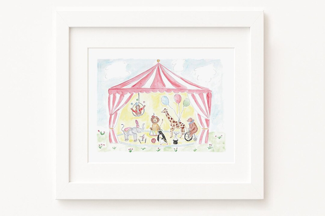 Watercolor Circus Animals Nursery Art | Circus Nursery Decor | Elephant, Giraffe, Lion, Bear, Bun... | Etsy (US)