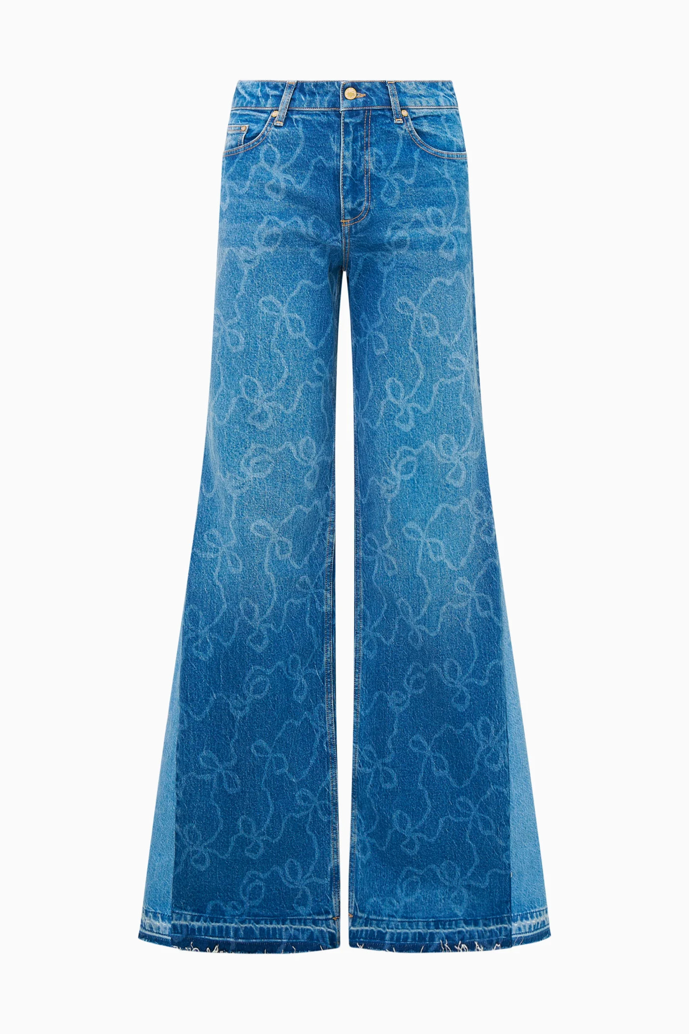 Ambrina Bow Print Wide Leg Jeans | LoveShackFancy